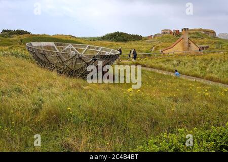 Atlantic Wall Open Air Museum; WW I and II coastal defense; German bunker; old military equipment, walking paths, people, military, Europe, Ostend; Be Stock Photo