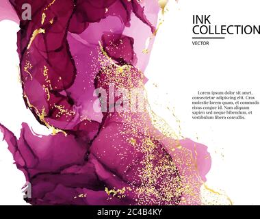 Magenta ink liquid splash. Water liquid festive card. Pink greeting card, poster, modern design Stock Vector