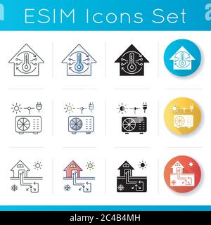 Air cooling and heating icons set Stock Vector