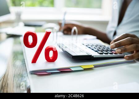 Discount Percent And Interest Percentage Sign On Invoice Stock Photo