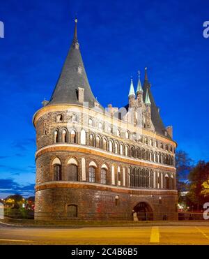 Holstentor, former western city gate, city side, Luebeck, Schleswig-Holstein, Germany Stock Photo