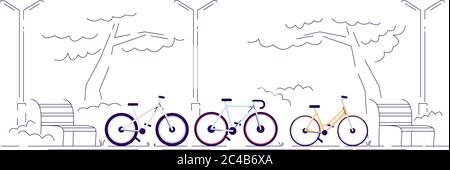 Bike ride in park semi flat RGB color vector illustration Stock Vector
