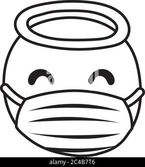 emoji angel wearing medical mask line style vector illustration design Stock Vector