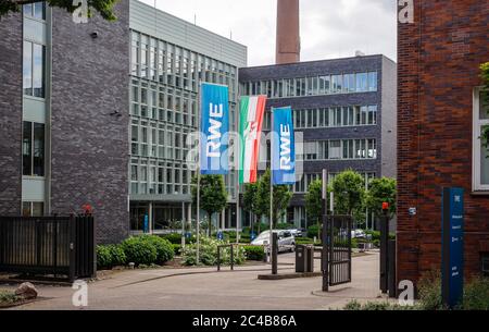 Flags in front of RWE headquarters, new campus in Altenessen, Essen, Ruhr area, North Rhine-Westphalia, Germany Stock Photo