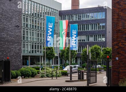 Flags in front of RWE headquarters, new campus in Altenessen, Essen, Ruhr area, North Rhine-Westphalia, Germany Stock Photo