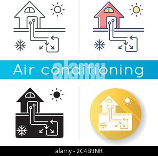 Geothermal heating and cooling system icon Stock Vector