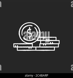 Stack of coins chalk white icon on black background Stock Vector