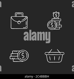 Money investment chalk white icons set on black background Stock Vector