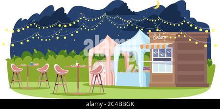 Night food fest semi flat vector illustration Stock Vector