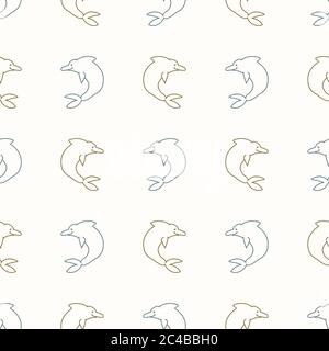 Seamless background two dolphin gender neutral baby pattern. Simple whimsical minimal earthy 2 tone color. Kids nursery wallpaper or boho cartoon Stock Vector