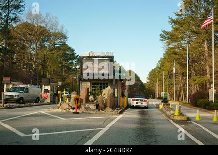 STONE MOUNTAIN, GEORGIA, USA - MARCH 19, 2019: Gate entrance of Stone Mountain Park. Tourist attraction near Atlanta, Georgia, USA. Stock Photo