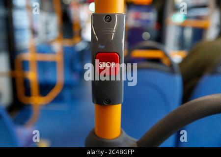 Stop request button on a bus in london, u Stock Photo