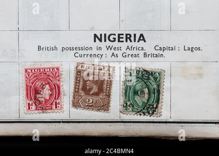 Colonial Nigeria - Nigerian postage stamps in stamp album Stock Photo