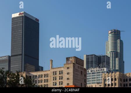 Los Angeles, California, USA- 11 June 2015: Modern Skyscrapers at Broadway, 9th Street. Stock Photo