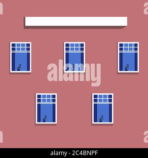 Seamless pattern background of wall with windows. Vector illustration Stock Vector