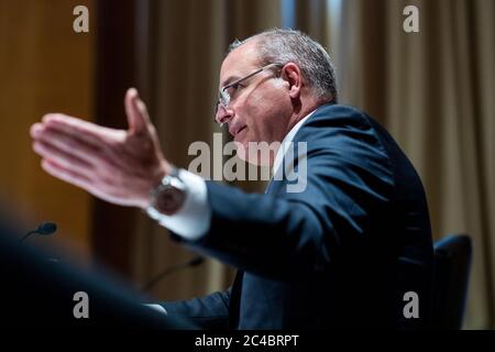 Mark A. Morgan, acting commissioner of the U.S. Customs and Border Protection, testifies during the US Senate Homeland Security and Governmental Affairs Committee hearing titled 'CBP Oversight: Examining the Evolving Challenges Facing the Agency,' in Dirksen Senate Office Building on Thursday, June 25, 2020.Credit: Tom Williams/Pool via CNP /MediaPunch Stock Photo