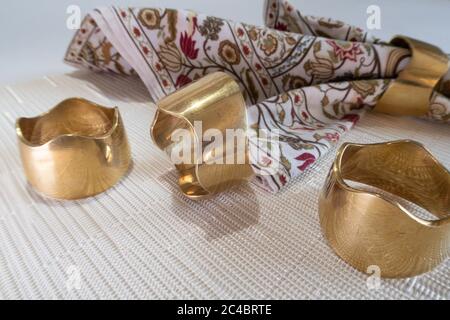 Solid brass napkin rings, USA Stock Photo