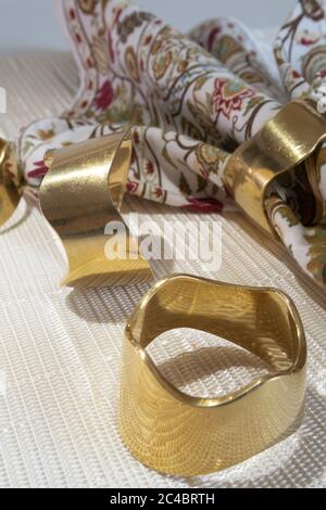 Solid brass napkin rings, USA Stock Photo