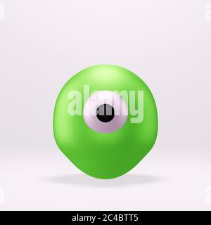 Cute green monster with one big eye 3d illustration Stock Photo