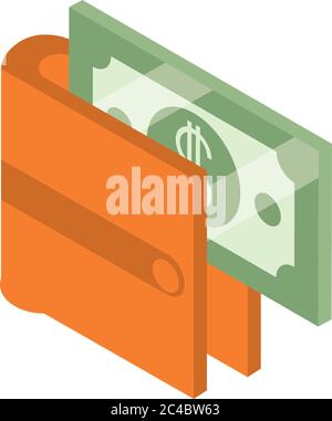 isometric money cash currency wallet with banknote isolated on white background vector illustration flat icon Stock Vector