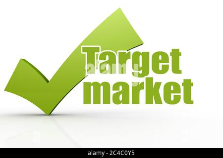 Target market word with green checkmark, 3D rendering Stock Photo