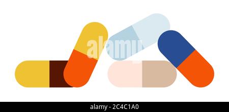 Set of multi-colored capsules, dosage form vector icon flat isolated illustration Stock Vector