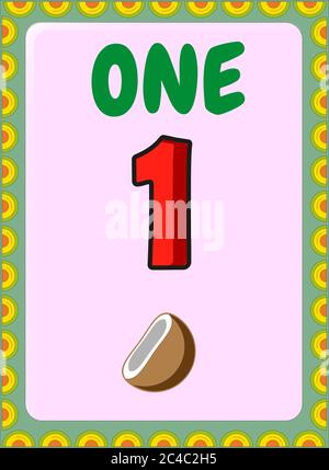 Preschool toddler math with coconut and lemon design Stock Vector