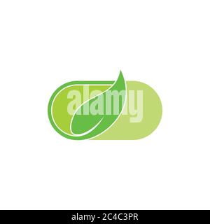 capsule leaf shape monogram natural medicine symbol logo vector Stock Vector