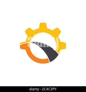 cog wheel street path design logo Stock Vector