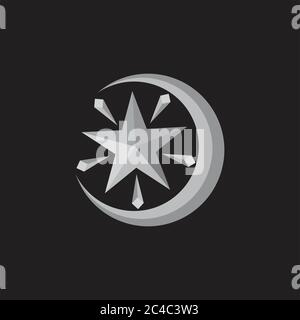 shine moon star 3d gradient logo vector Stock Vector