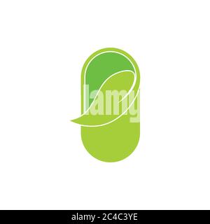 capsule leaf shape monogram natural medicine symbol logo vector Stock Vector