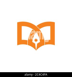 simple geometric book and pen writer education logo Stock Vector
