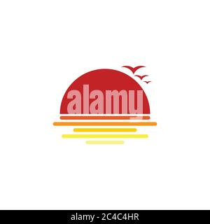 sea bird stripes sunset logo vector Stock Vector