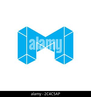 letter m 3d geometric blue diamond logo vector Stock Vector