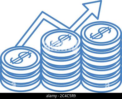 isometric money cash currency profit arrow coins chart isolated on white background vector illustration linear blue icon Stock Vector