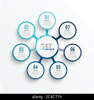 Vector infographic template with 3D paper label, integrated circles. Business concept with 7 options. For content, diagram, flowchart, steps, parts. Stock Vector