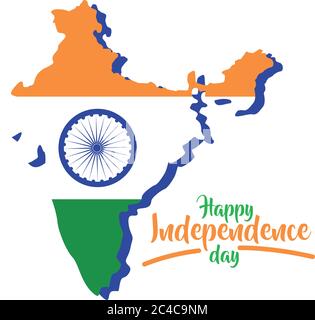 india independence day celebration with map flat style vector illustration design Stock Vector