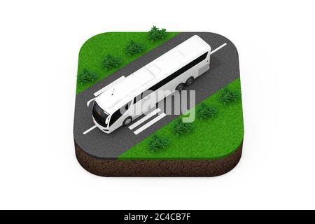 Big White Coach Tour Bus over Route Isometric Icon on a white background 3d Rendering Stock Photo