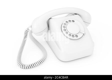 White Vintage Styled Rotary Phone in Clay Style on a white background ...