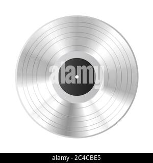 Silver Vinyl Record with Black Blank Label. 3d Rendering Stock