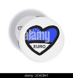 Love European Union Concept. White Pin Badges with Heart, European Uniona Flag and Sign on a white background. 3d Rendering Stock Photo