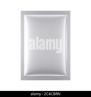 Aluminum Blank Bag Package Mockup on a white background. 3d Rendering Stock Photo