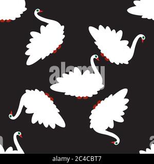 Seamless pattern with white swan(red beak and green eyes) Stock Vector