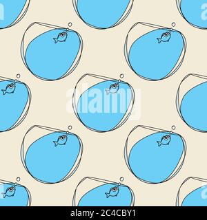 Seamless pattern with bubblefish in fishbowl Stock Vector