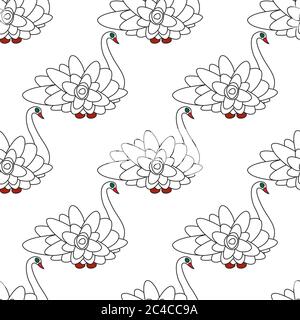 Seamless pattern with swan(red beak and green eyes) Stock Vector