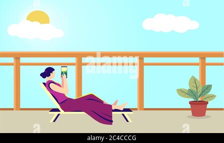 young lady playing on electronic devices at home Stock Vector