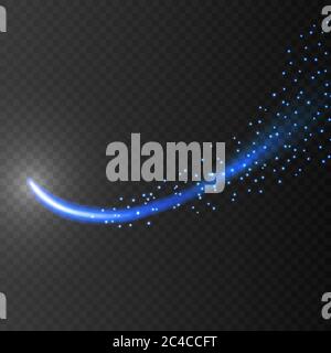 Meteor or comet on transparent background. Blue neon light effect Stock Vector