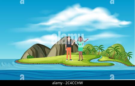 Couple is enjoying picnic on islands Stock Vector