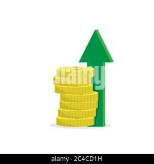 stack of coins with an up arrow. Simple color flat icon isolated on a white background Stock Vector