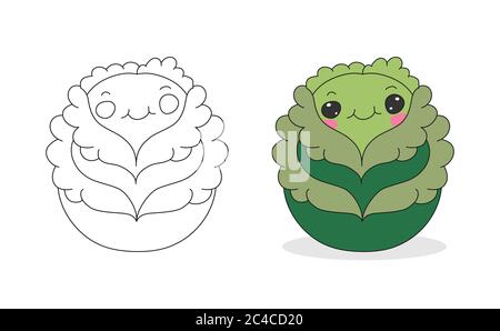 Cute cartoon cabbage. Set for scrapbooking, embroidery and coloring books, theme design. Flat style isolated on a white background Stock Vector